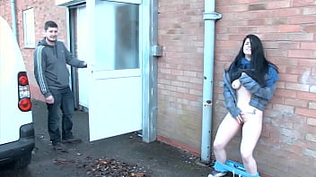 Shameless lengthy haired dark-haired beauty Lucia Love flashing her gorgeous breasts and pissing in public