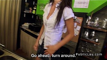 Sexy brown-haired Latian bangs in public pool club