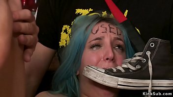 Girl-girl domme torments cunny to naked euro marionette Liz Rainbow at abandoned train station in the middle of the day