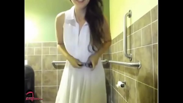 Mega-slut masterbates in public bathroom