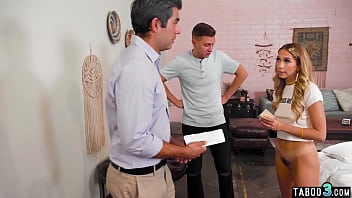 Skinny blonde teenie pleasing a big dick next to her stepfather