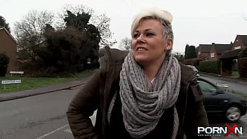Wild Euro blonde cougar with big tits Bree Branning flashing her assets and pissing in the public