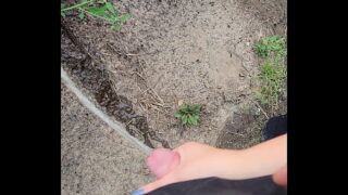 Public handjob for pissing pink cigar
