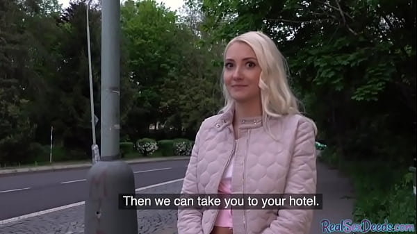 Blonde 25yo cutie gives sucky-sucky to his yam-sized dick in public